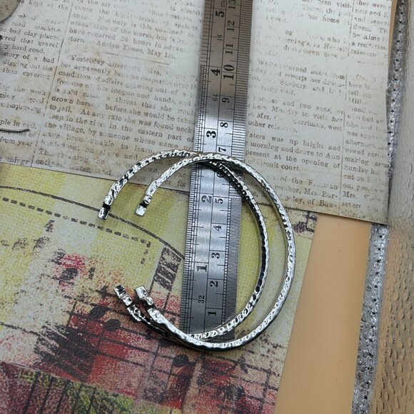 Set Bundle 2 Southwestern Silver Hammered Cross Cuff Bangle Bracelets - Picture 8 of 14